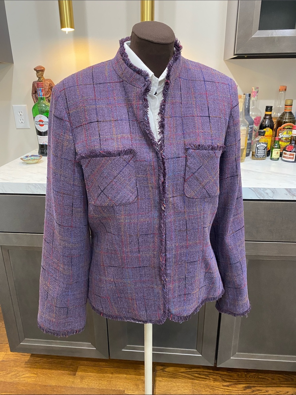 Sag Harbor blazer suit, jacket coat, tweed purple fringe